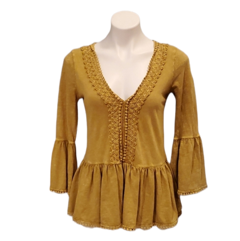 Anthropologie Eri and Ali Green Boho Shirt